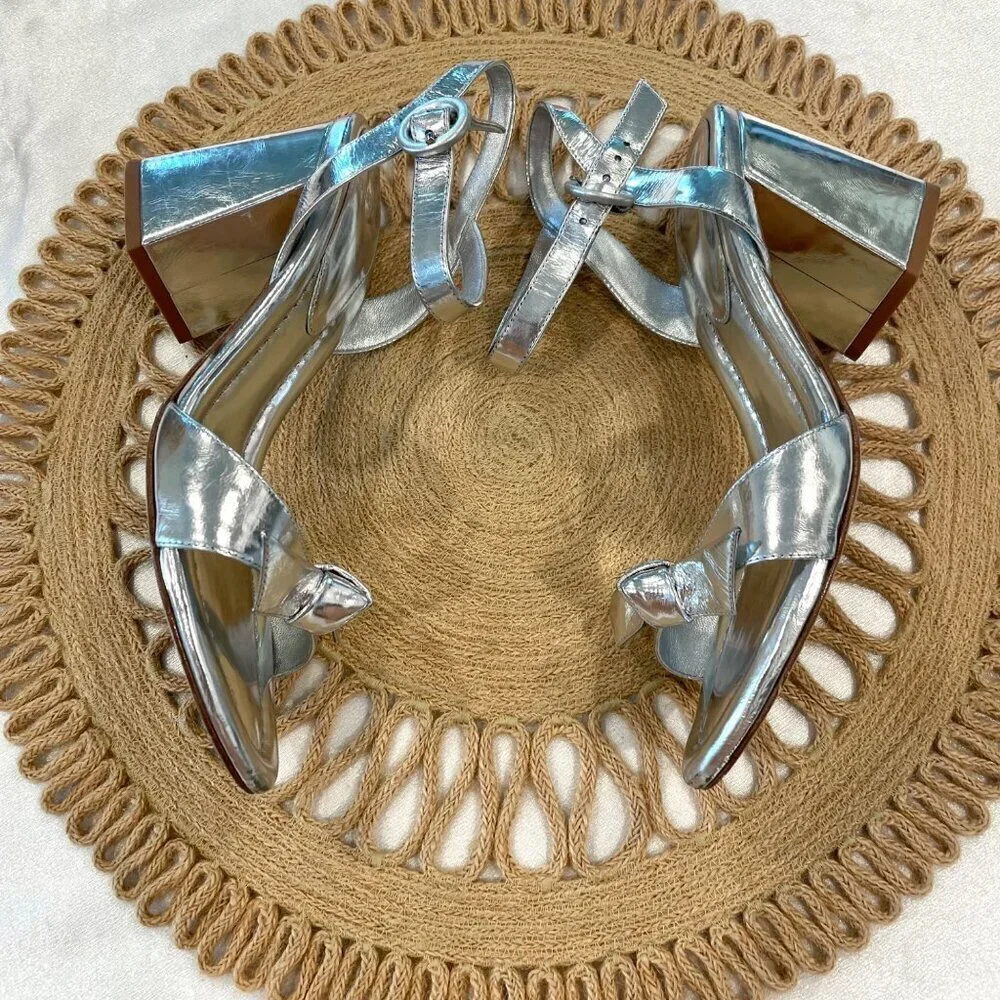 Alexandre Birman Women's Clarita Flare Block Heel Sandals Silver Size EU 40
